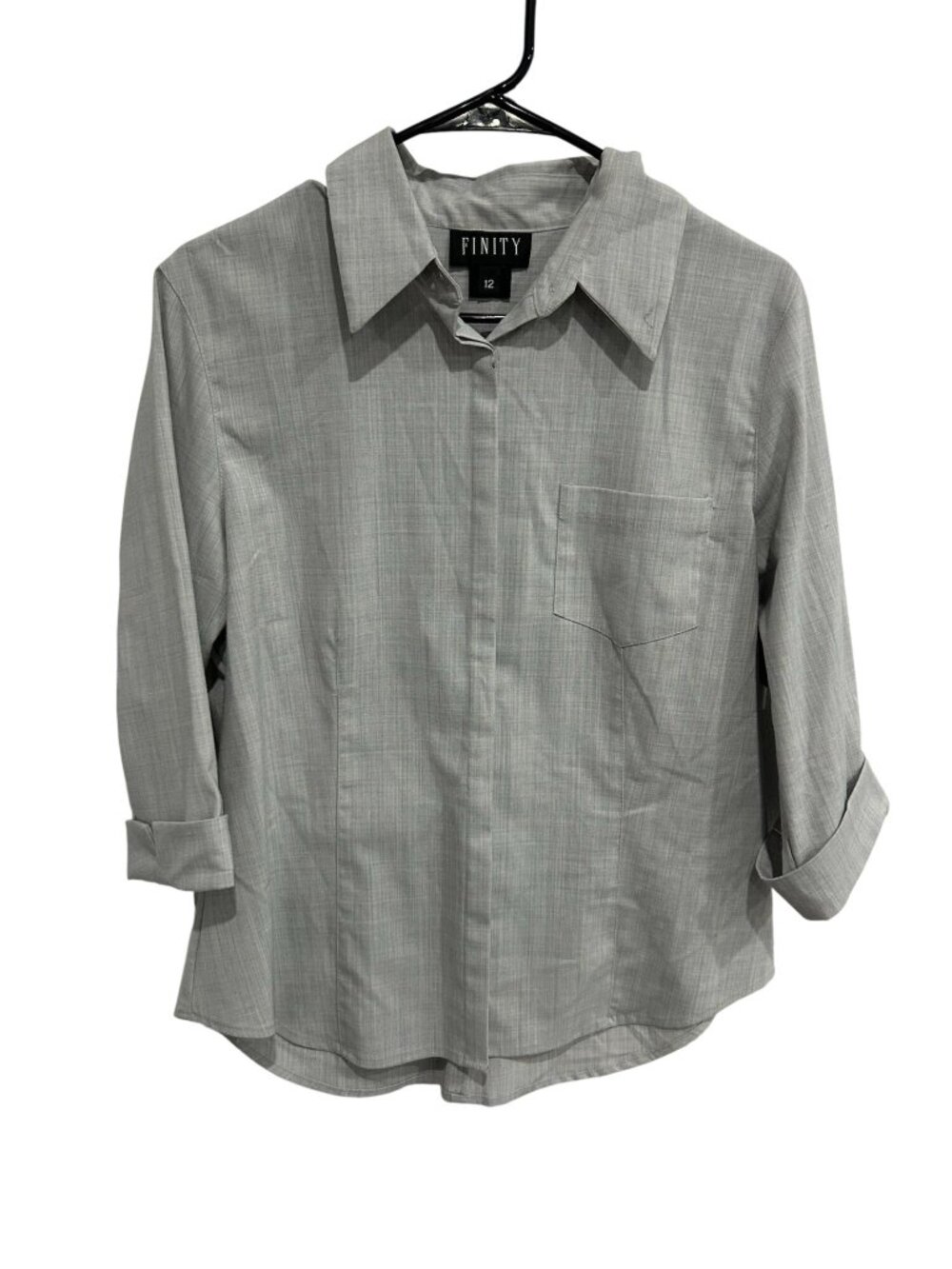 Finity Gray 3/4 Sleeve Button Up Collared Shirt Size 12 90s Minimalism Retro